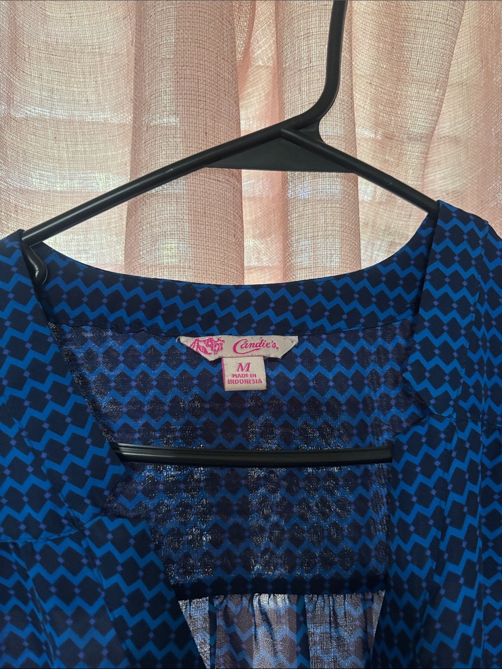 Candie's Navy and Bright Blue Geometric Print Top